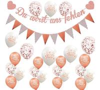 Du wirst uns fehlen Farewell Decoration Set - 26-Piece Retirement Decoration with Banner, Bunting & Rose Gold Balloons - Farewell Party Decoration for Colleague, Colleagues & Job Change
