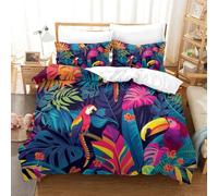 DUABELPHF Tropical Flora And Fauna 3D Printed Quilt Cover Set 3 Pieces Bedspread Soft Microfiber with Zipper Closure，Pillowcases for Teens And Adults Super King（260x220cm）