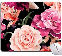 Watercolor Rose Flower Mouse Pad, Floral Mouse Pad Custom Design, Square Waterproof Mouse Pad Non-Slip Rubber Base MousePads for Office Laptop, 9.5"x7.9"x0.12" Inch