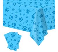 DUAIAI Paw Print Tablecloth, 3 Pack Large Size Plastic 54"x108" Dog Paw Print and Bone Sign Tablecloths, Cute Table Cover for Kids Boy Girl Dog Birthday Party Supplies- Blue
