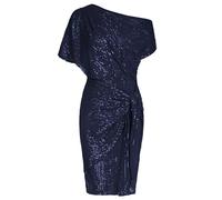 duaicnvow Cocktail Dresses for Women,Ladies's Sequin Sparkly Glitter Slimming Party Dresses One Shoulder Ruched Bodycon Evening Prom Sequin Club Dress Elegant Cocktail Mini Dress Blue