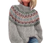 duaicnvow Fairisle Jumpers for Women UKLong Sleeve Icelandic SweatersPull Over Jumper Top Cable Knit Warm Chunky SweaterT-Shirt for Winter Fall Spring Grey