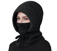 duaicnvow Winter Warm Knitted Cap＆Neck Warmer Sets, 3 in 1 Beanie Hat, Women Knit Balaclava Windproof Skimask, Flexible Beanie Hat with Hairball