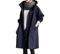 duaicnvow Women Mid Long Hooded Waterproof Button Front Rain Trench Coat | Lightweight Waterproof Windproof Jacket Raincoat Loose Casual Outerwear for Autumn Winter City Commute Walking