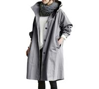 duaicnvow Women Mid Long Hooded Waterproof Button Front Rain Trench Coat | Lightweight Waterproof Windproof Jacket Raincoat Loose Casual Outerwear for Autumn Winter City Commute Walking