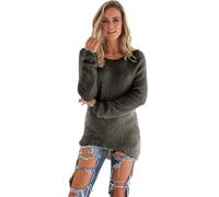duaicnvow Women's Knit JumpersLong Sleeve Icelandic SweatersPull Over Jumper Top Cable Knit Warm Chunky SweaterLadies Curved Hem Tunic Top Long Tops to Wear with Leggings Army Green
