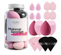 DUAIU 16 PCS Makeup Sponges Set, Beauty Blenders & Powder Puffs for Foundation, Cream, Powder, Face Makeup Sponge Kit with Blender, Triangle Puff and Mini Make up Sponges for Wet Dry Use (Pink)