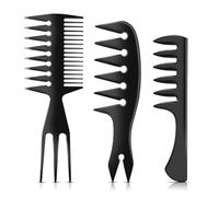 DUAIU 3 Pcs Hair Styling Combs Set for Men Black Wide Tooth Comb, Texture Comb For Quiff, Pompadour, Slicked-back, Fauxhawk, Undercut