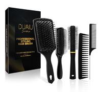 DUAIU 5 Pcs Hair Brush for Men and Women Styling Hair Comb Set for All Hair Types Paddle Brush Detangling Brush Quiff Round Hair Brush Wide Tooth Comb Rat Tail Comb for Dry or Wet Hairdressing Tools
