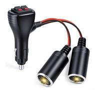 Dual 12V Car Power Outlet Adapter with Separate Switches - 10A Fused Socket Splitter for GPS Dash Cam - Robust ABS Construction(01)