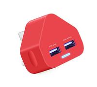 Dual 2AMP/2000mAh Fast Speed Universal USB Mains Charger with Smart IC UK Plug For iPhone/iPad/iPod/Samsung Galaxy Tab/HTC/Windows Phone/Tablet & USB Socket Devices - Red