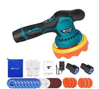 Dual Action Car Polisher Buffer Sander Cordless Polishing Machine 5" 6'' Pad Mop with 2PCS 12V 2.0Ah Battery, 2800-5500 RPM, 8 Variable Speed, 125mm Base for Car Care Furniture Polishing Sanding
