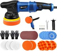 Dual Action Car Polisher, Car Polisher for Car Detailing, 2800-5800RPM 6 Variable Speeds, Corded Buffing Machine for Cars, Vans, Caravans, Sponge and Wool Pads Included, (120mm Disc, Blue)