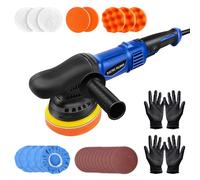 Dual Action Polisher 12mm Orbit with 6 Variable Speed, 5-inch Random Orbital Car Buffer Polishing Machine with Detachable Side Handle, Foam Pads and Sanding Paper for Car Waxing