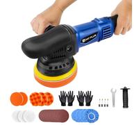 Dual Action Polisher Electric Polishing Machine Kit 2m Power Cord, 5 Inch Lightweight Buffer Kit 6 Variable Speed, with Side Handle, Sponge Pads, Sandpaper Accessories for Car Waxing, Polishing
