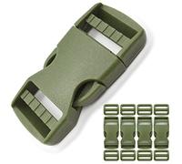Dual Adjustable Quick Side Release Buckles Clips Snaps, Extra Thick Military Grade, No Sewing Heavy Duty Plastic Buckle Replacement for 2" Wide Belt Nylon Strap Webbing Backpack (ArmyGreen, 2 Pack)