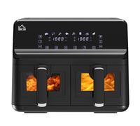 Dual Air Fryer 8L Family Size w/ 2 Basket 8 Presets Cookbook Timer 2500W - Black - Homcom