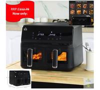 Dual Air Fryer 8L Family Size w/ 2 Basket 8 Presets Cookbook Timer 2500W - Black - Homcom