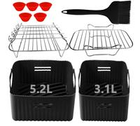 Dual Air Fryer Liners Compatible for Tefal Easy Fry 5.2L/3.1L,Tower T17099, Lakeland 5L/3L, Salter 5.5L/3.5L,Netta 9L, Different Two Size Dual Drawer Airfryer Accessories,Large+Small Silicone Liners