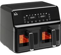 Dual Air Fryer 8L Family Size w/ 2 Basket 8 Presets Cookbook Timer 2500W - Black - Homcom