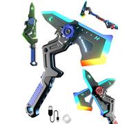 Dual Axe Blade, Interstellar Spark Battle Blade with Hit Sensor Sound, Cyberpunk LED Light Spark Sword Axe with Mist Effect, Dual-Mode Transforming Sci-Fi Toy for Rave, Cosplay & Display (Blue)