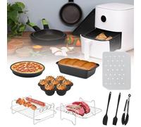 Dual Basket Air Fryer Accessories 9Pcs, Fit for Ninja Dual Air Fryer DZ201, DZ401, DZ550 & Most 8QT - 10QT and Larger Dual Zone Air Fryer, Include Cake Pizza Pan, Racks & Skewer, Paper Liner, etc