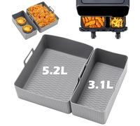 Dual Basket Air Fryer Rack and Lining Components Air Fryer Accessories Compatible with Tefal Easy Fry 5.2L/3.1L Tower T17099 Lakeland 5L/3L Salter EK5729 (5.2L and 3.1L Silicone Liners Grey)