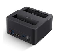 Dual Bay USB 3.0 Docking Station for 2.5"/3.5" SATA HDD/SSD (up to 2x16TB) with Built-in SD/microSD Card Reader. Supports Offline Cloning, Plug & Play
