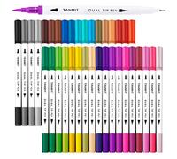 Dual Brush Marker Pens for Coloring Books, Tanmit Fine Tip Coloring Marker & Brush Pen Set for Journaling Note Taking Writing Planning Art Project