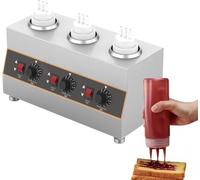 Dual-Bucket Electric Sauce Warmer | 86-185℉ Stainless Steel Heater for Cheese/Chocolate/Caramel | Commercial Food Warmer with 2 Bottles (3Buckets)