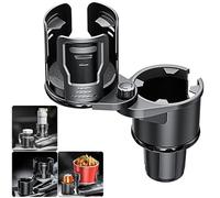Dual Car Cup Holders, NATGIC 2 in 1 Car Drink Holders Multifunctional 360° Rotatable Car Cup Holder for Most Car Cup Holders and Car Interior Organizer (Black - Large Size)