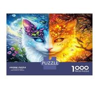 Dual Cat Fire Ice 1000pc Premium Jigsaw Puzzle Elemental Balance Puzzle for Adults Thick Cardboard Teen Puzzle Fans 12-18 Logic Skill After-School Party Game Best Gift for Puzzle Lovers 38x26cm/1000pc