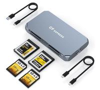 Dual CFexpress Type B/XQD+Dual SD4.0 Card Reader with USB 3.2 (Gen 2) 10Gbps, USB-C&USB-A 6-in-1 Type B CFexpress Adapter, Compatible with Windows/Mac/Linux/Android, for iPhone 16/15, Laptops, Tablets