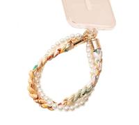 Dual-Chain Phone Charm-Pearl & Fabric Art Anti-Theft Phone Strap | Hands-Free Wrist Strap for Women | Compatible with iPhone, Samsung, Google Pixel & More | Use as Phone Lanyard, Keychain, Earbud