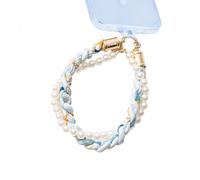 Dual-Chain Phone Charm-Pearl & Fabric Art Anti-Theft Phone Strap | Hands-Free Wrist Strap for Women | Compatible with iPhone, Samsung, Google Pixel & More | Use as Phone Lanyard, Keychain, Earbud