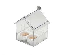 Dual-Chamber Pull-Out Parrot Feeder & Bird Bath - Transparent External Bird Feeder with Slide-Out Design for Easy Fill & Clean, Window Mount Bir d House for Parrots, Parakeets, Finches & Small Bir ds