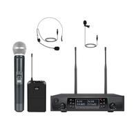 Dual Channel Cordless Wireless Microphone System With Handheld Headset Lapel Auto Scan Lock Function