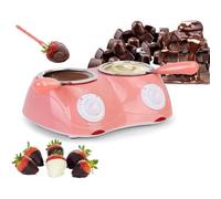 Dual Chocolate Melting Pot Machine with Independent Temperature Controls, Electric Fondue Maker for DIY Candy Melts and Desserts, Stainless Steel Double Pot Kit for Party Treats (Pink)