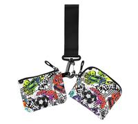 Dual Coin Purse Credit Card Holder Wallet 1970s Disco Retro Grunge Graffiti Mini Fashion Business Card Case Money Organizer with Zipper Coin Pocket for Ladies Girls 2 Packs, 1970S disco retro grunge