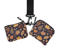 Dual Coin Purse Credit Card Holder Wallet, Coin Purse Change Holder | Compact Size, with Keychain, 2 Pcs, Daily Commuting, Acorn Oak Fall Leaves