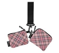 Dual Coin Purse Credit Card Holder Wallet Compact Size Women's Money Organizers with Zipper Pocket for Ladies Girls 2 Packs, Buffalo Plaid Check Tartan Scotland Pink Black White Purple, 4.13"(L) x