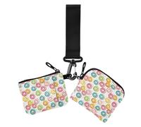 Dual Coin Purse Credit Card Holder Wallet Cute Donuts Colorful Compact Size Card Money Holder with Zipper Coin Pocket for Work Travel 2 Pcs, cute donuts colorful, 4.13" x 3.51" & 4.13" x 4.13", Art