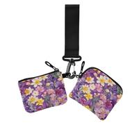 Dual Coin Purse Credit Card Holder Wallet Retro Floral Purple Rustic Minimalist Zipper Wristlet Wallet with Keychain for Ladies Girls 2 Packs, retro floral purple rustic78, 4.13" x 3.51" & 4.13" x