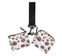 Dual Coin Purse Credit Card Holder Wallet Sweet Berry Fruits Purple White Small Detachable Identity Card Protector with Zipper Coin Pocket for Work Travel 2 Pcs, sweet Berry fruits purple White654,