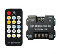 Dual Color Controller for 2-Wire/3-Wire LED Strip, CCT Segment Dimmer with RF Remote, DC 12V-24V Input, 10A Output, Supports Warm & Cold White
