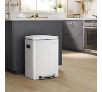 Dual Compartment Kitchen Bin Medium Metal Pedal Soft Close Handles SONGMICS White One Size