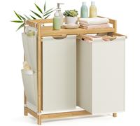 Dual-Compartment Laundry Hamper, 100L Clothes Basket with Shelf and Side Pockets, for Home, White