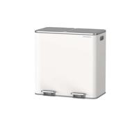 SONGMICS Dual Rubbish Bin, Metal Recycling Bin with 15 Rubbish Bags, 2-Compartment, with Lids, Pedals, Plastic Inner Buckets, Soft Closure, 2 x 10.6 Gallons (2 x 40 L), White and Grey LTB730W82