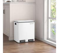 Dual Compartment Pedal Bin, Kitchen Recycling And Waste Bin, Durable Steel, White