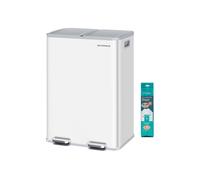 SONGMICS Kitchen Bin, 2 x 8 Gallon (2 x 30 L) Dual-Compartment Pedal Rubbish Bin with Soft-Close Lid and Inner Buckets, Steel, Includes 15 Liner Bags, Matte White LTB741W02